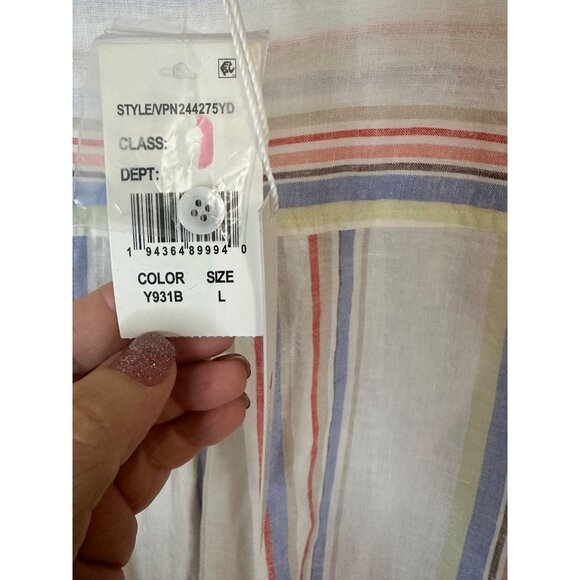 New Womens Large Linen Blend Multicolor Striped Button-Down Shirt Beach Resort - Picture 5 of 8